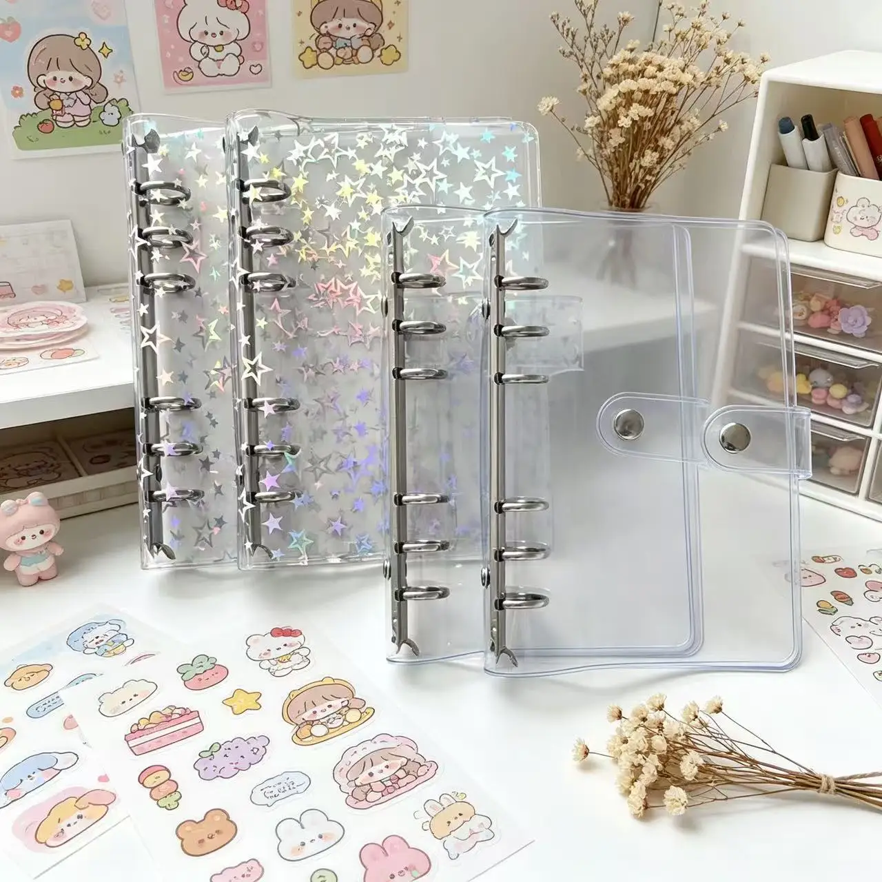 A6 Translucent Starry PVC Scrapbook Pocket Journal for Students, Starry Notes Instant Photo Card Organizer Notebook