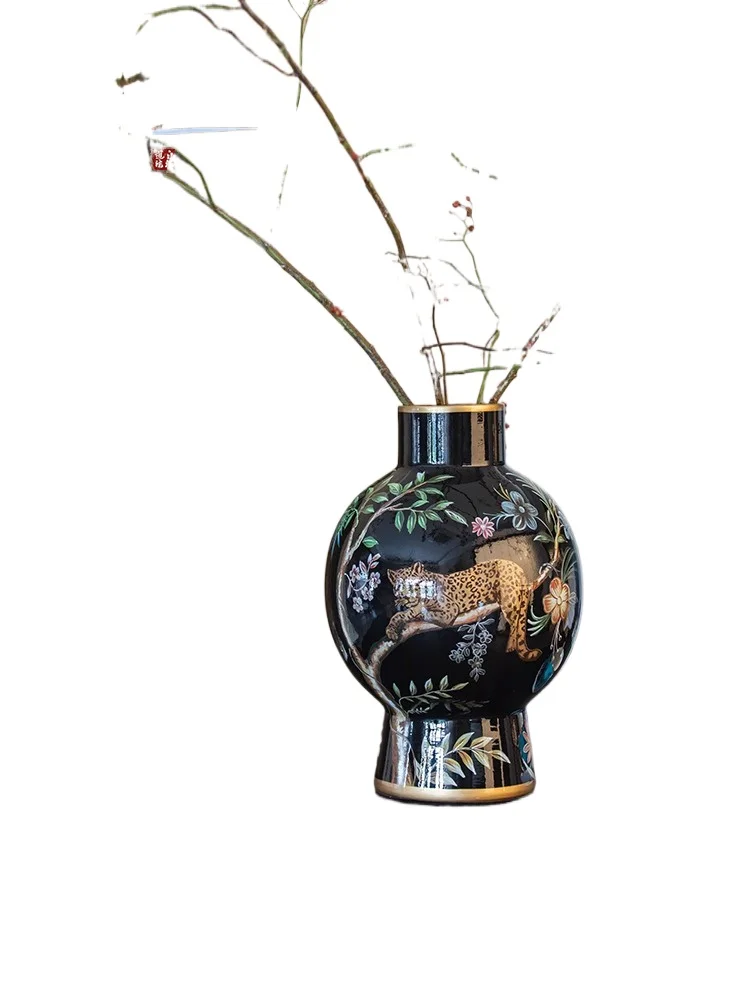 

"Lucky Leopard" vase decoration retro high-end flower arrangement ceramic medieval ornaments new Chinese style
