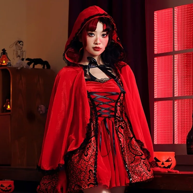 1pcs Fabric Hooded Cloak Lace Hem Family Drama Party Accessory Elegant Princess Style Outerwear Match Dresses For Cosplay Event