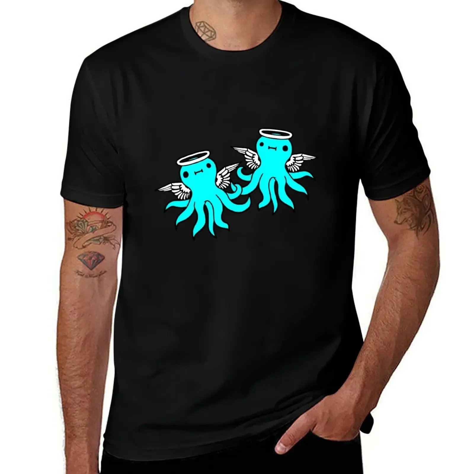 

2 octopus angel team two friends wings halo flying T-Shirt korean fashion street wear big and tall t shirts for men