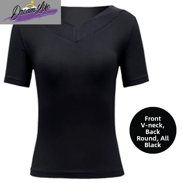 

Women's Dance Fitn Clothes ort Sve V-Ne Modal Large Size Practice orm Latin Dance Sportswear Square Dancing Top