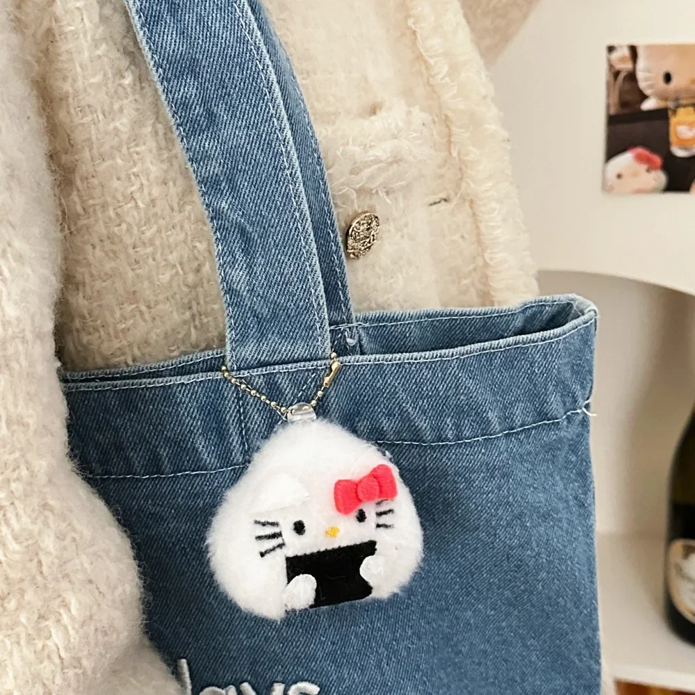 # # # Sanrio Anime Hello Kitty boule de riz pendentif en peluche Kawaii filles sac accessoires dessin animé court en peluche poupée porte-clés pendentif