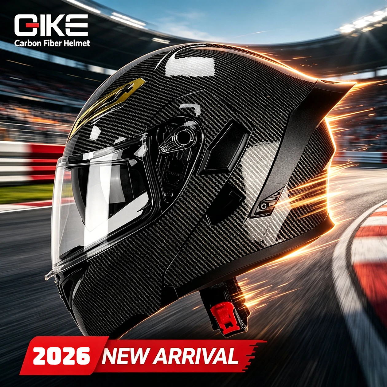QIKE Carbon Fiber Pattern Modular Motorcycle Helmet for Men and Women, Large Spoiler 3C Certified Full Face Riding Safety Helmet