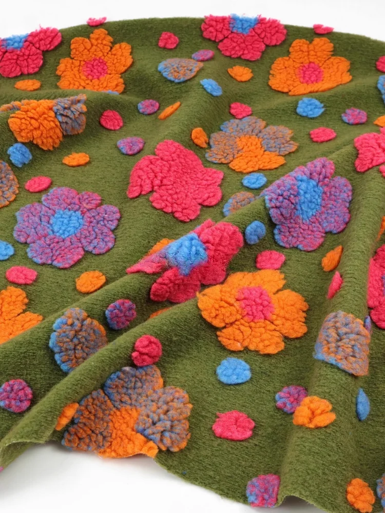 

Thick Flower Jacquard Elastic Knitted Wool Fabric for Elastic Soft Autumn Winter Clothing DIY Cloth Per Meter Sewing Material
