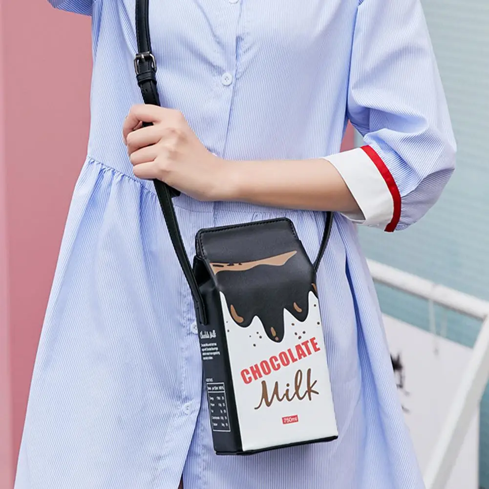

Portable Women Funny Milk Box Shape Shoulder Bag Phone Crossbody Pouch Female Crossbody Bag Daily Shoulder Bag Ladies Bags