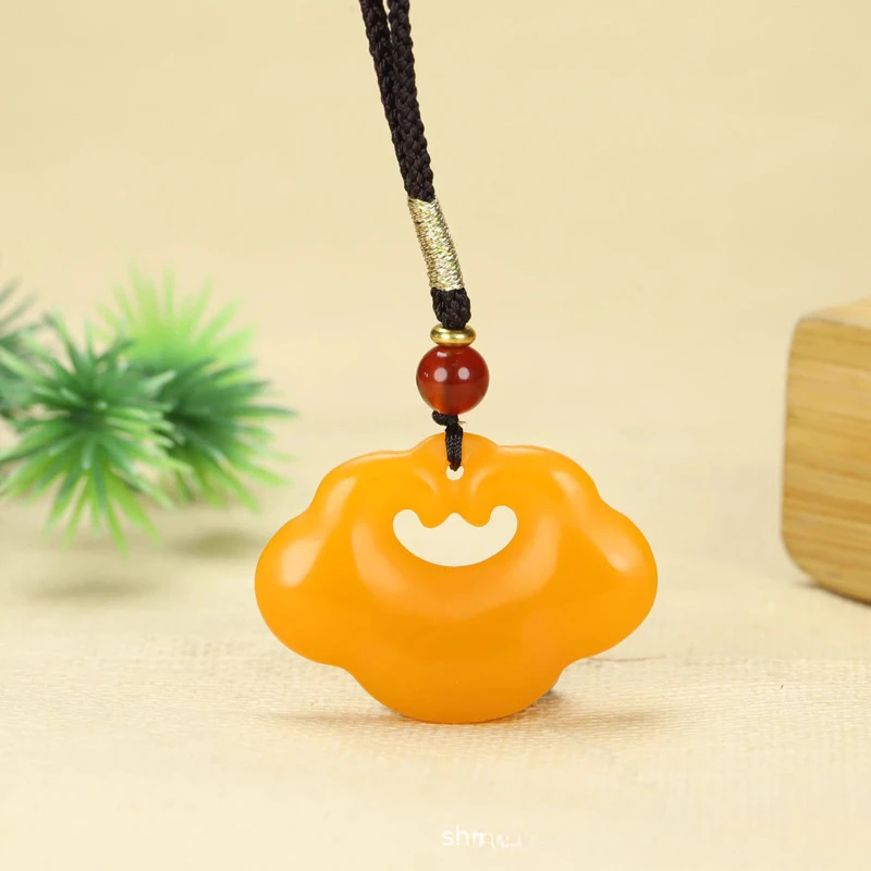 Hetian jade auspicious cloud Ruyi jade pendant for men women yellow smoke purple lake green lotus root starch safe lock pendant