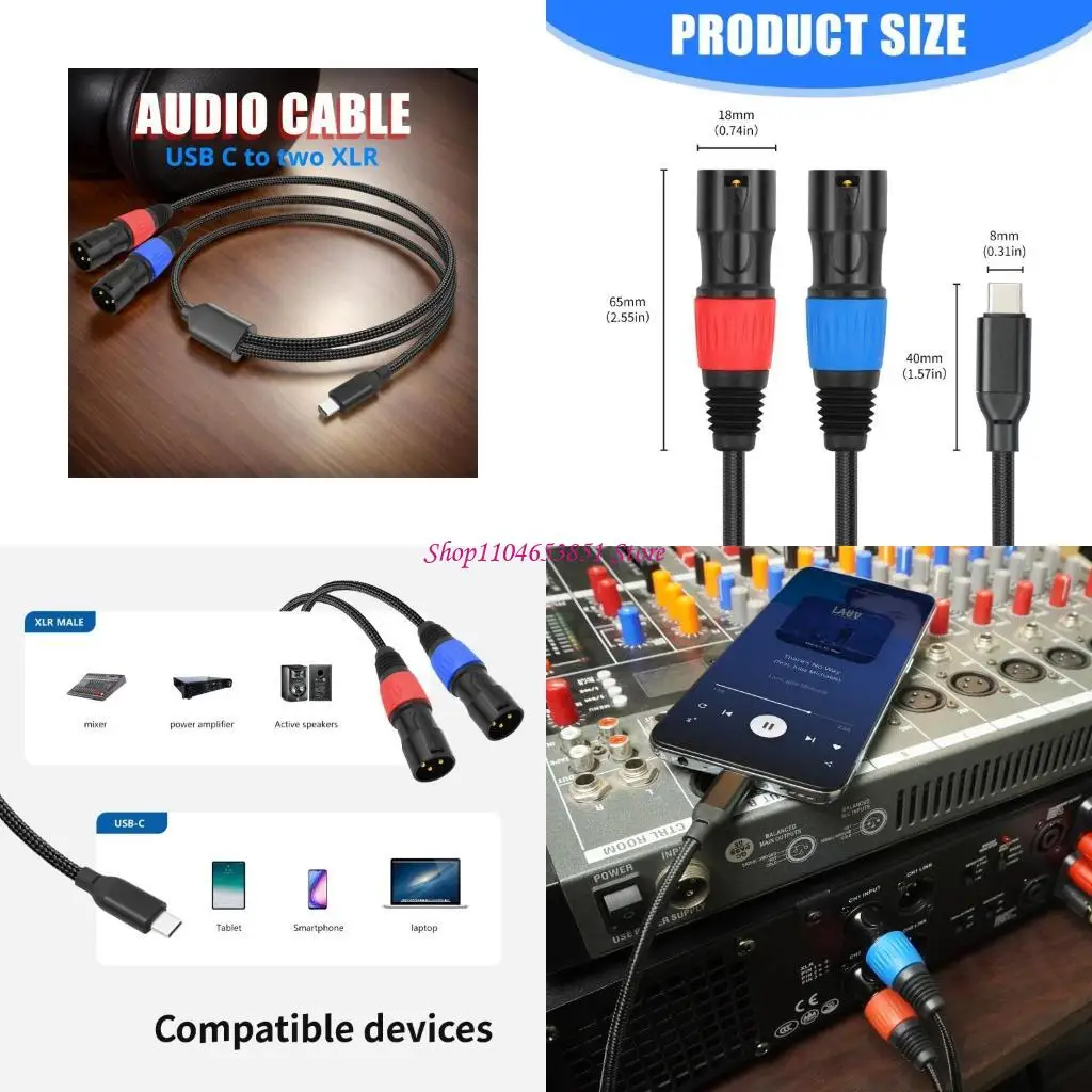 

USB C to Double 3Pin Male Sound Cable for Amplifiers Active Speakers Mixing