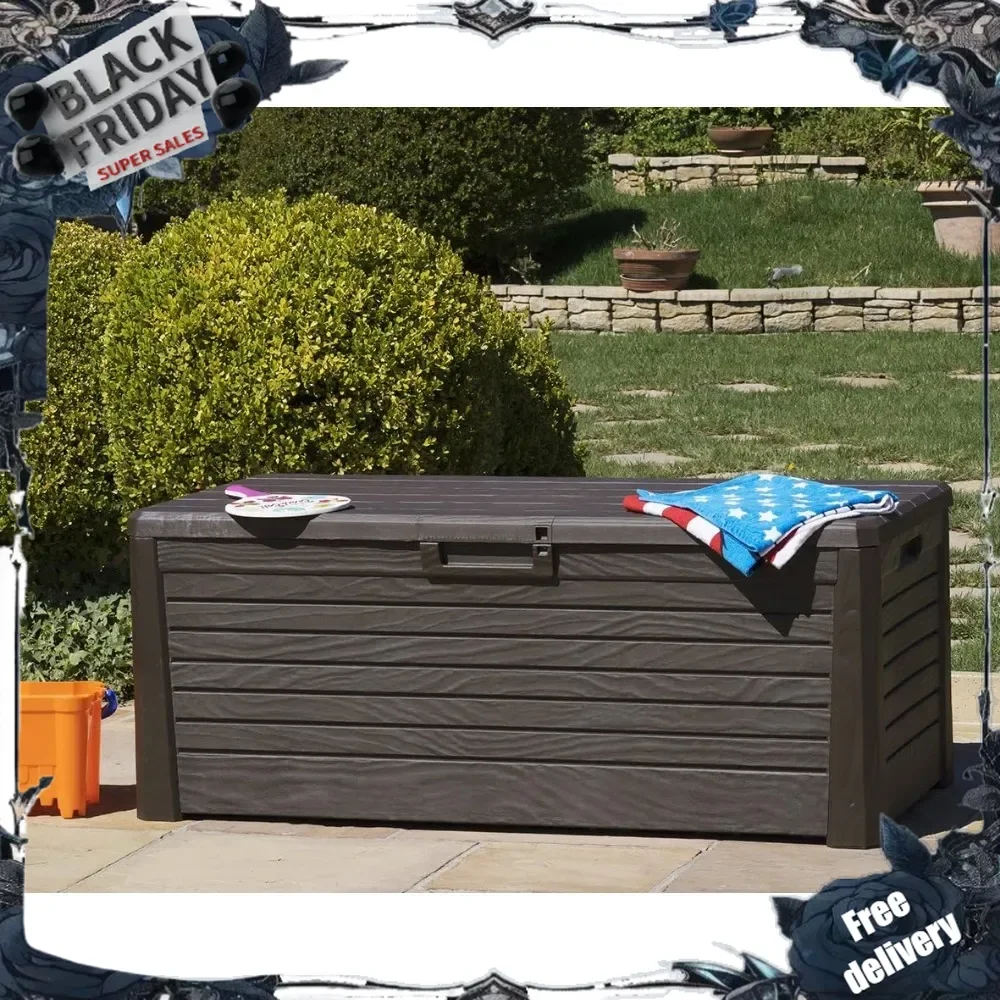 Weather Resistant Heavy Duty 145 Gallon Novel Plastic Outdoor Storage Deck Box with Lockable Lid and 793 Pound Weight