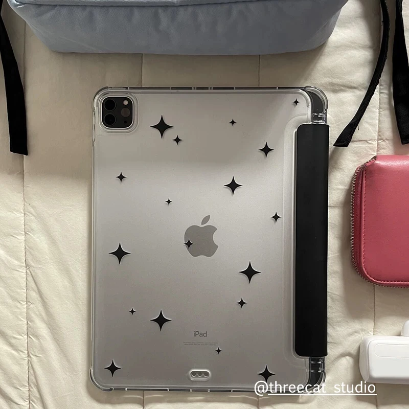 

Korean Ins Black Glitter Sparkle Design For iPad Case iPad 11 10 Pro 2025 Air 6 5 Mini 6 (11") Y+3 Fold Cover with Pencil Slot
