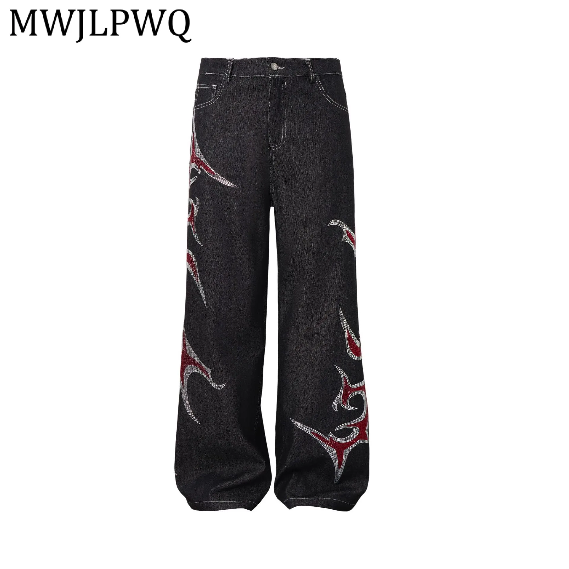 

Джинсы MWJLPWQ с американским узором и стразами для мужчин, прямые широкие джинсы в уличном стиле, весна 2026, модель 13354