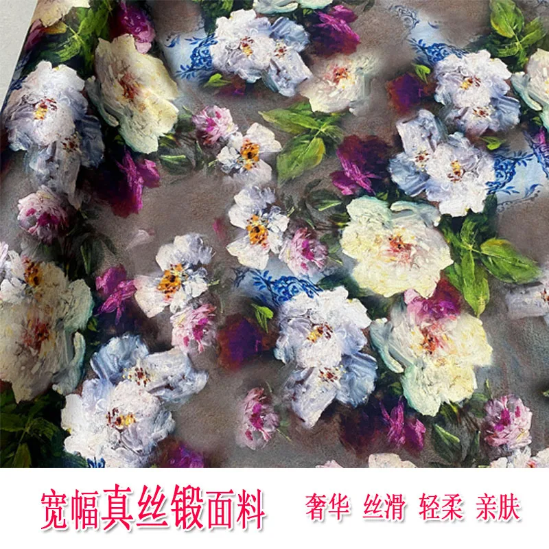 

Графитовая живопись Цветок Широкая высококачественная шелковая кованая ткань Платье Рубашка Cheongsam Пижама Одежда Ткань