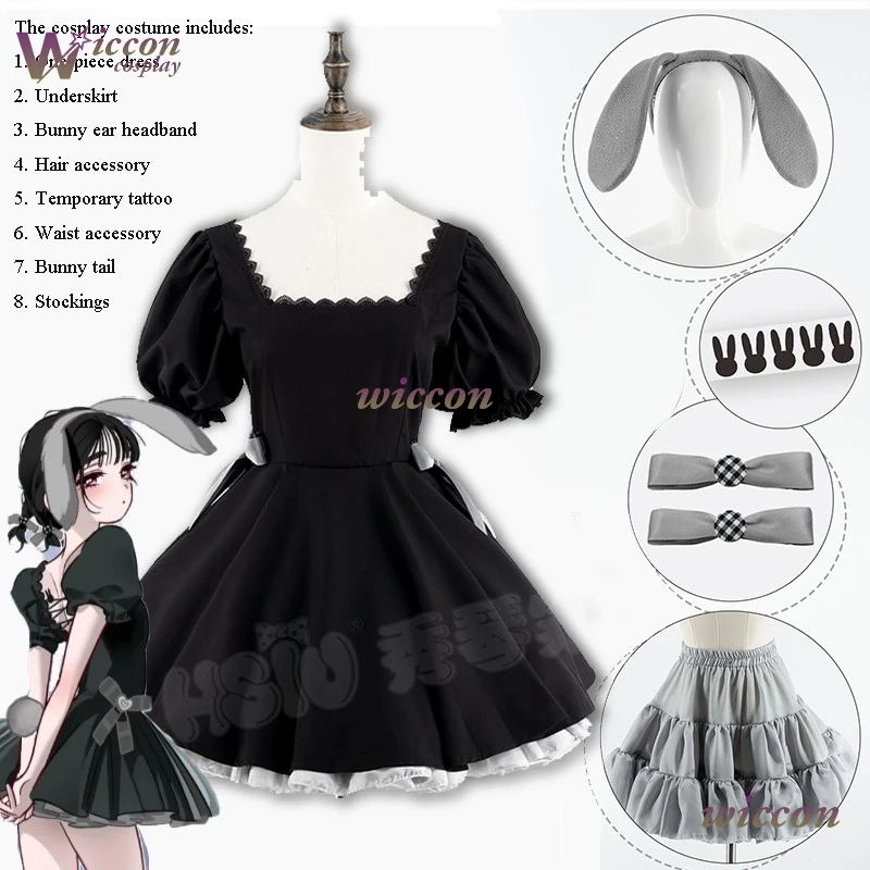 Cosmic Bunny Alien Stage Mizi Sua Cosplay Aniplus Cafe Black Dress Outfit Bunny Girls Gown Halloween Women Clothing Wig
