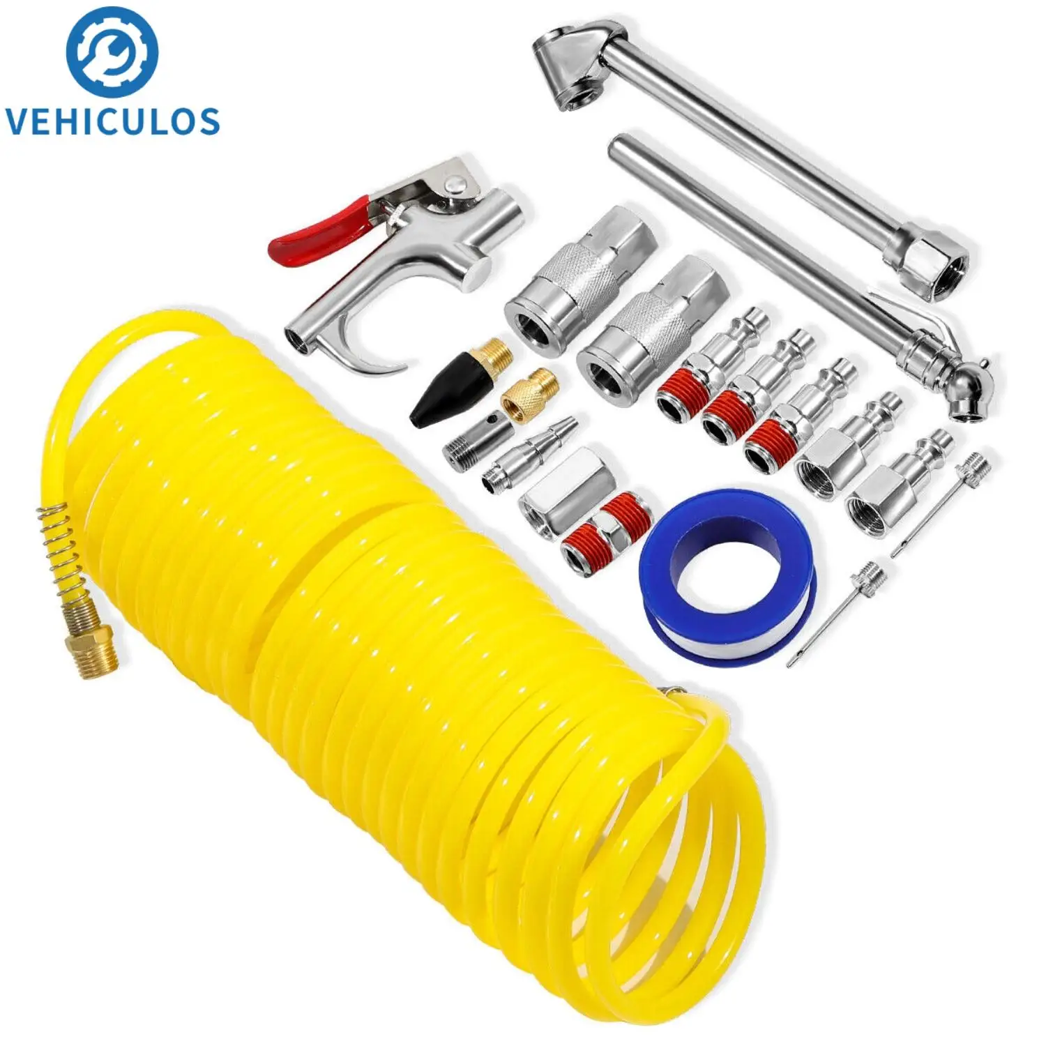 

20PCS Air Compressor Accessory Kit 25Ft Recoil Air Hose Gun Nozzles Set 1/4" NPT Quick Connector Pneumatic Tool Set