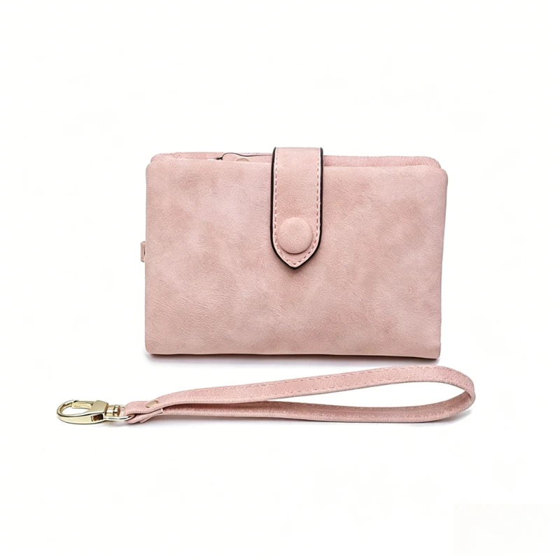 Women’s Wristlet Wallet, Snap Button Bifold Purse with Detachable Hand Strap Multi Card Slots & Zipper Coin Wallet for Daily Use