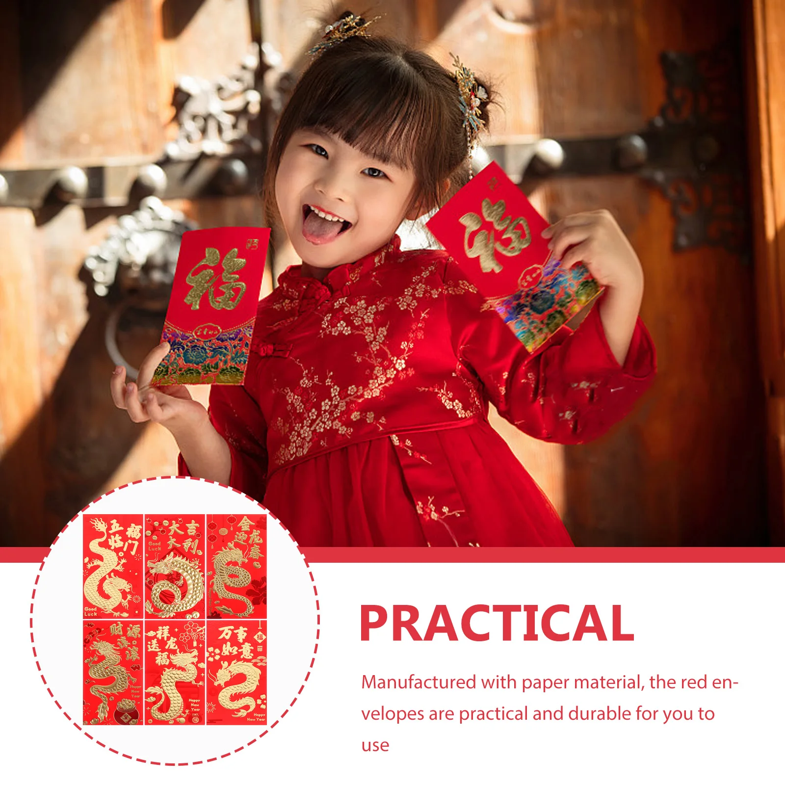 30Pcs Red Money Envelopes Hot Stamped Paper Chinese Red Packets Lucky Money Bag New Year Spring Festival 2024 Dragon Pattern