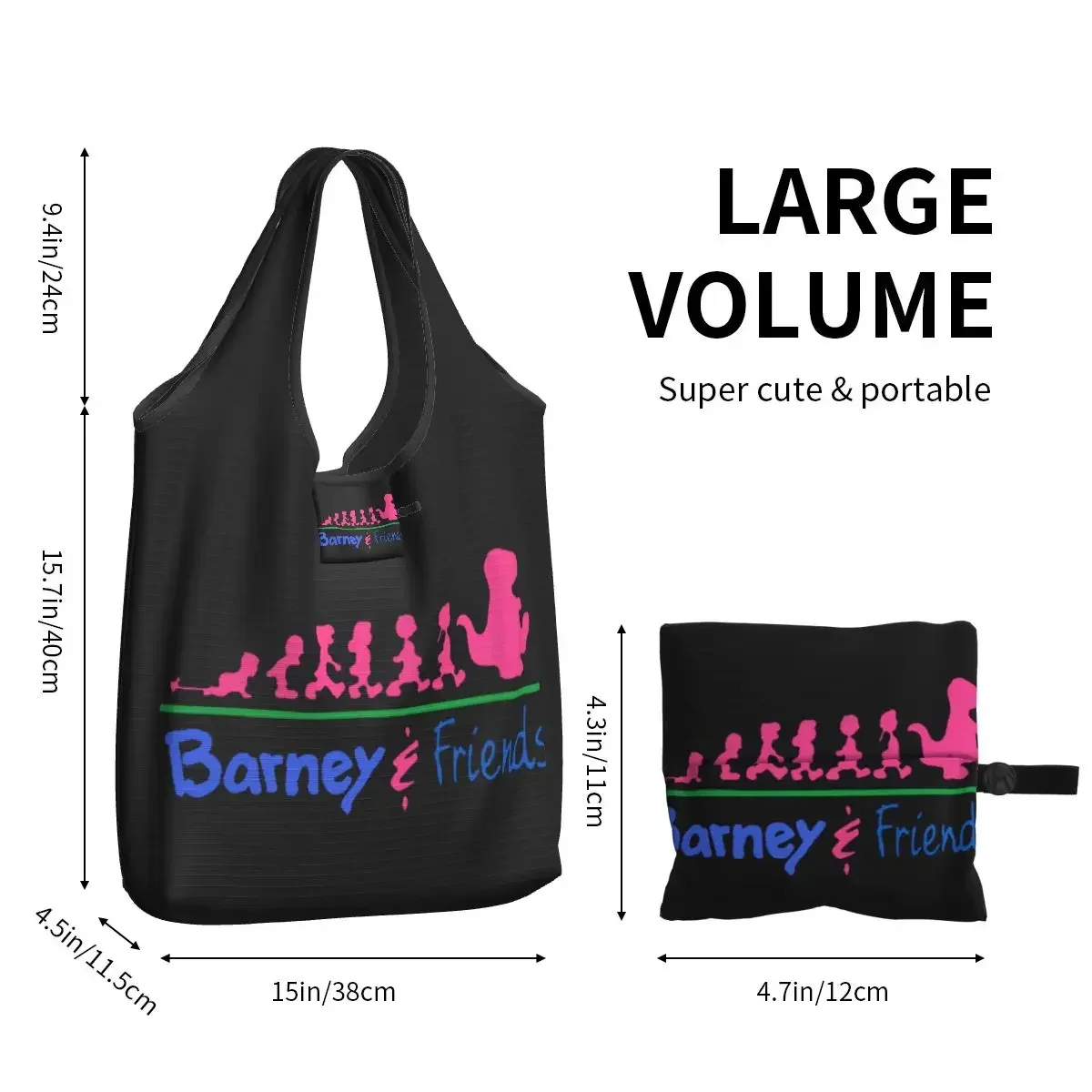 Barney Friends-bolsas de compras reutilizables con dibujos de dinosaurios, bolsa ecológica de 50LB con capacidad de peso, lavable y ecológica