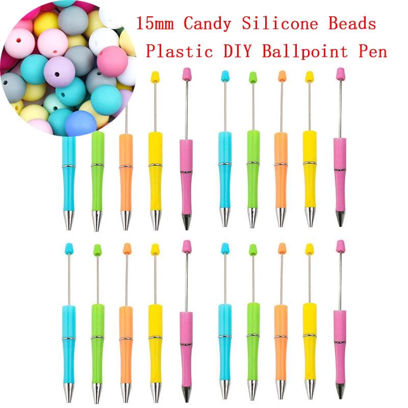 

5pcs Pens with 30pcs Beads Beaded Ballpoint Pen DIY Bead Pen Plastic Beadable School Office Writing Supplies Stationery Pen