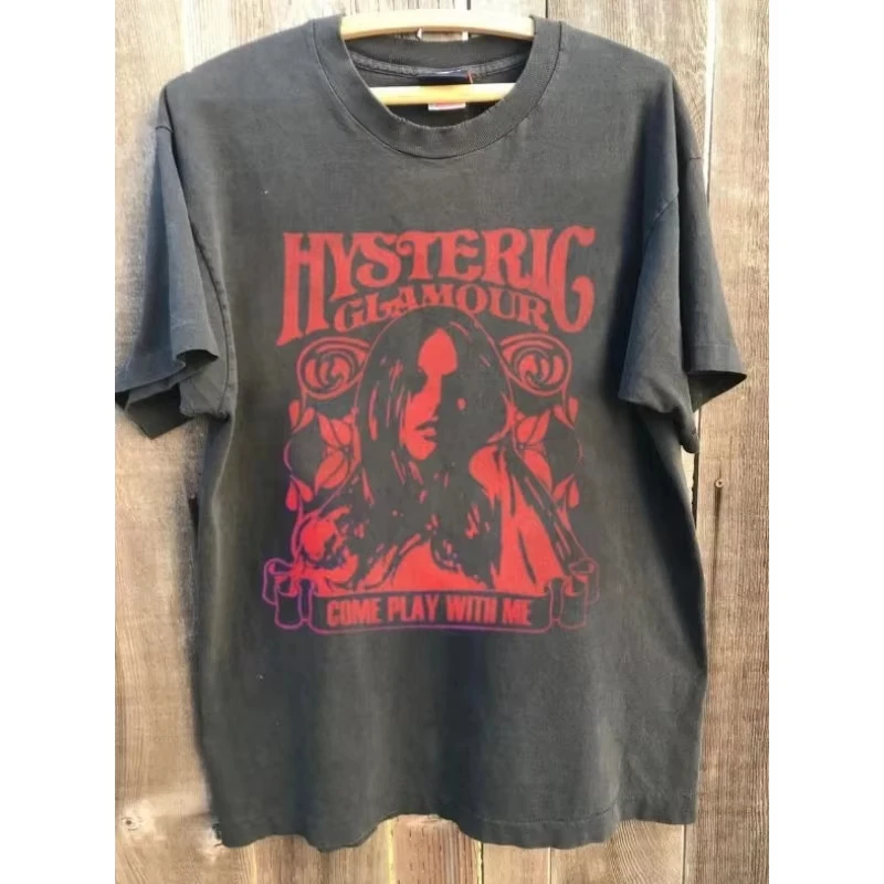2026 Vintage Retro Woman Portrait Graphic Short Sleeve T-Shirt, Kids Adults Crew Neck Tee, Washed Loose Casual Streetwear Top