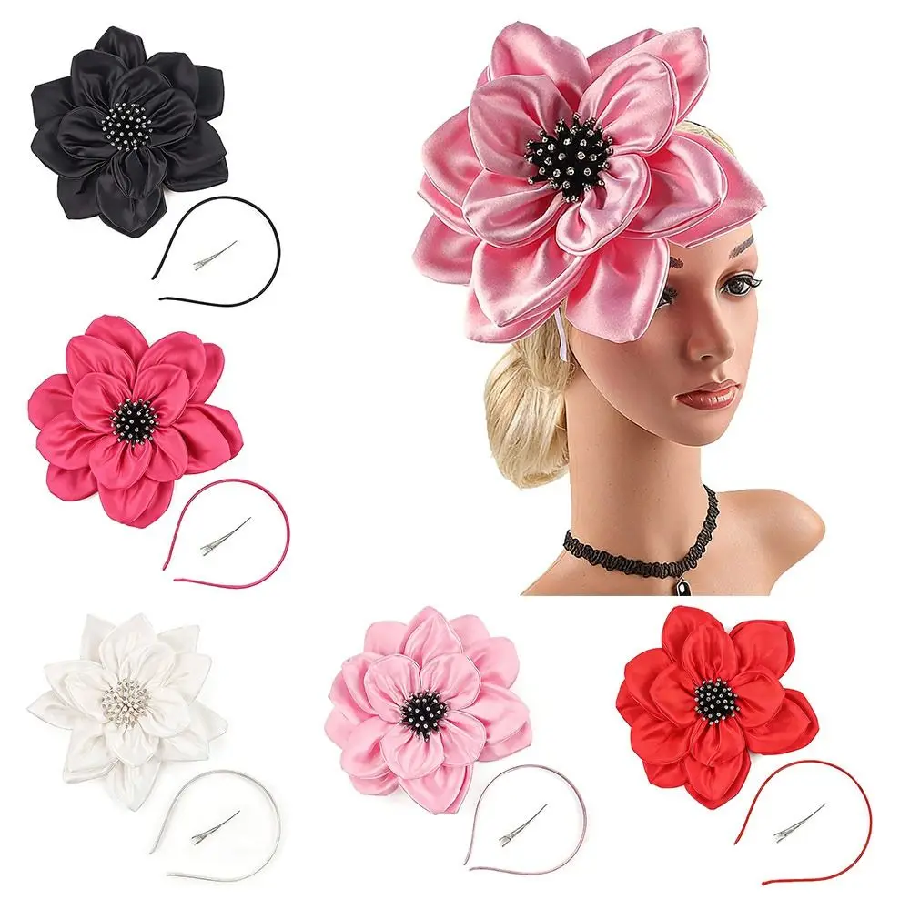 

Fashion Exaggerated Flowers Fascinator Rose Flowers Bridal Makeup Prom Headwear Hair Band