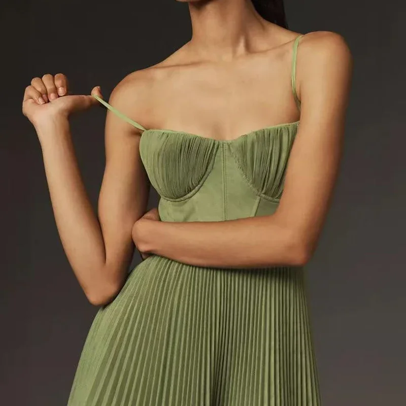 

Vestidos Sexy Strapless Hollow Pleated Dresses Women Spring Solid High Waist Long Dress Summer Backless Zipper Sling Party Dress