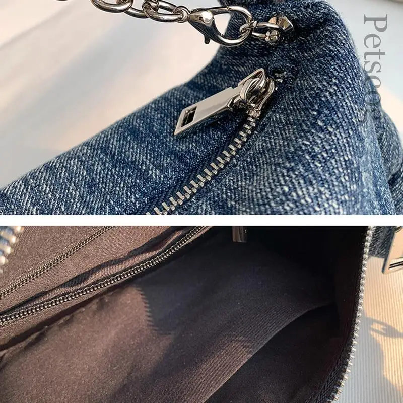 Denim Fabric Women\'s Soft Handbags Chain Strap Solid Shoulder Crossbody Bag Fashion Luxury Female Small Tote Bags Clutch Purse