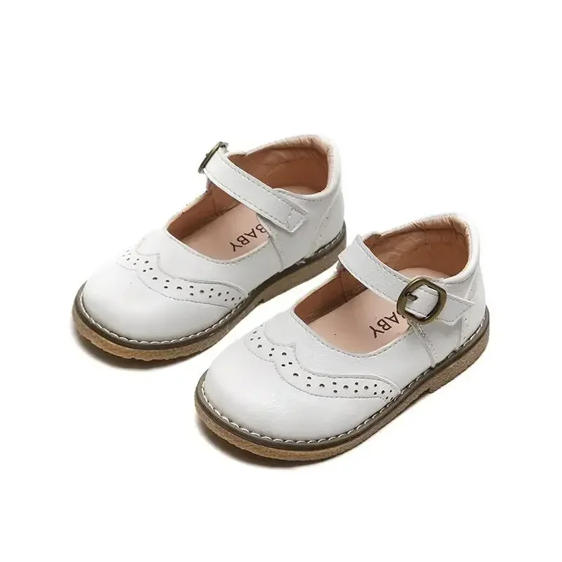New Kids Shoes Children Princess Shoes Baby Girls Beige Leather Shoes Toddler Fashion Flats Soft Sweet Shoes Party