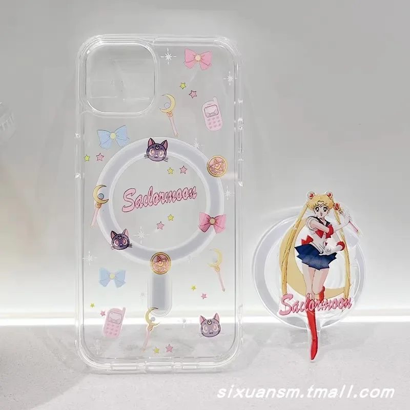 Sailor Moon Water Ice Moon Girl Heart Magnetic Airbag Mobile Phone Stand Folding Telescopic Rotating Air Cushion Support Seat