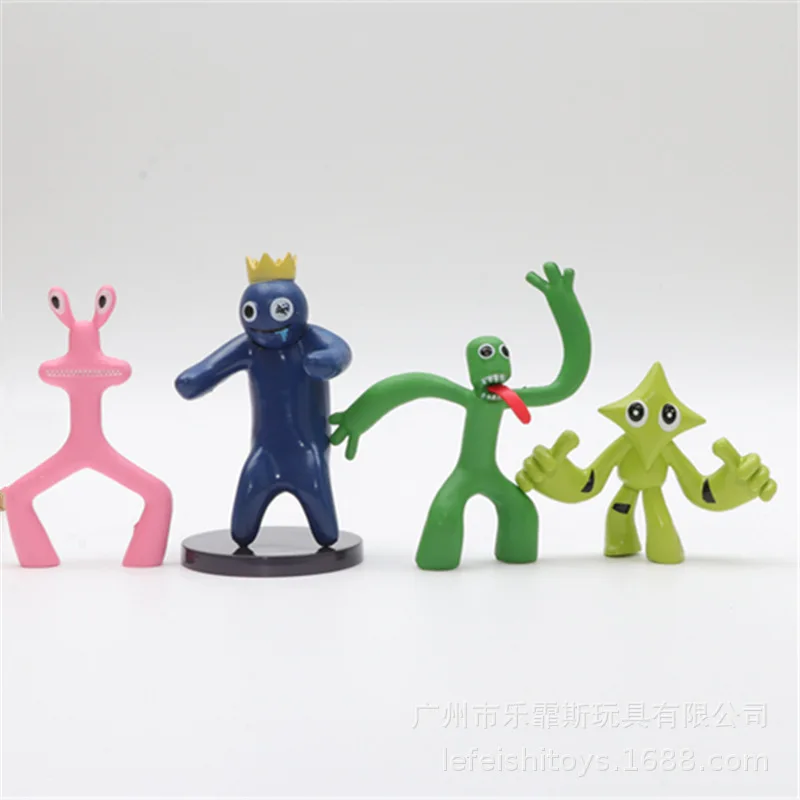 Figuras de Anime de amigos del Arcoíris, 8 piezas, personaje de juego, monstruo rosa y azul, estatua, adornos para pasteles, Juguetes