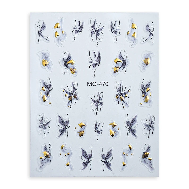 

1 Sheet Slider Self Adhesive Manicure Decals Decoration Tips Gilded Ink Style Butterfly Charm Nail Stickers