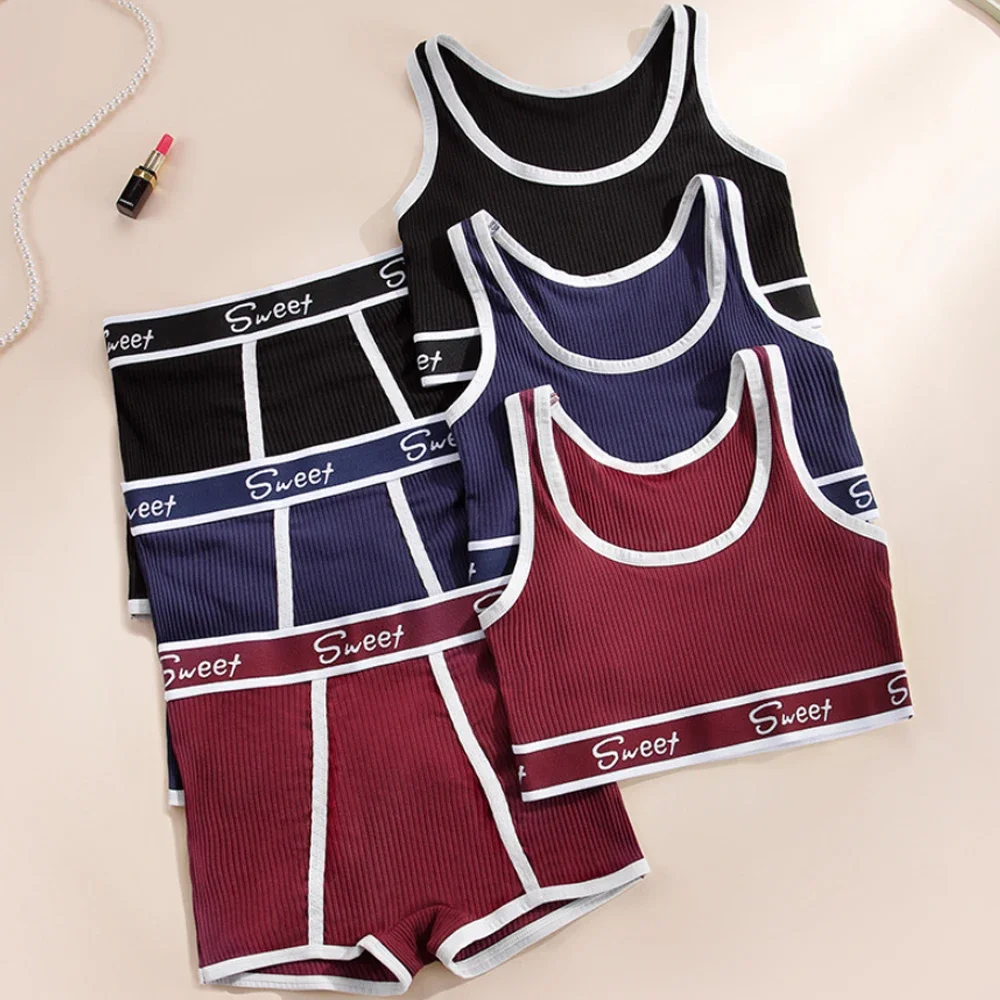 1 set dames fitness puur katoenen ondergoed broek heupheffende sexy sport boxerbroek U-vormige mooie rug bh set