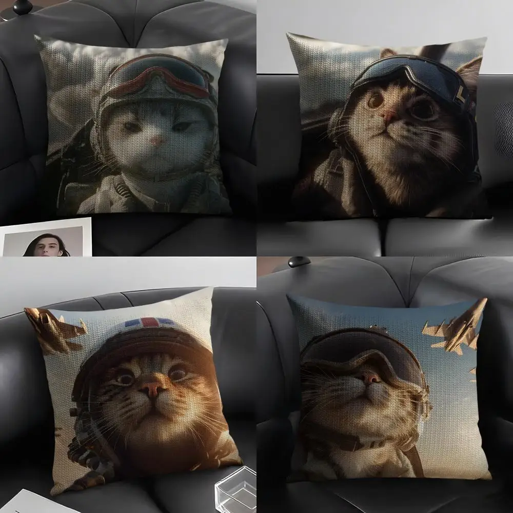 Cat Young Peoples Spirit Crazy Cushion Cover Natural Linen Organic Fabric Double-Sided Printing Breathable Gift For Decor