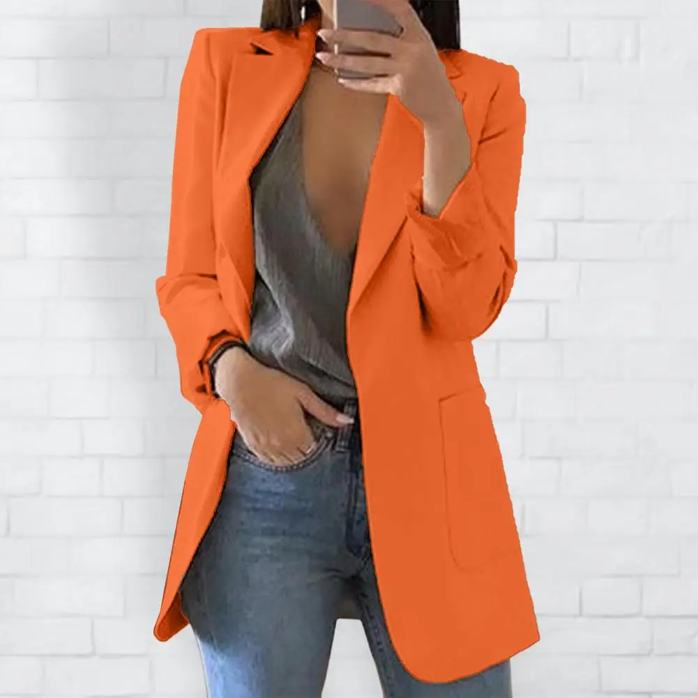 Women Suit Coat Elegant Women's Suit Coat with Lapel Pockets for Business Office Slim Fit Solid Color Outwear Versatile