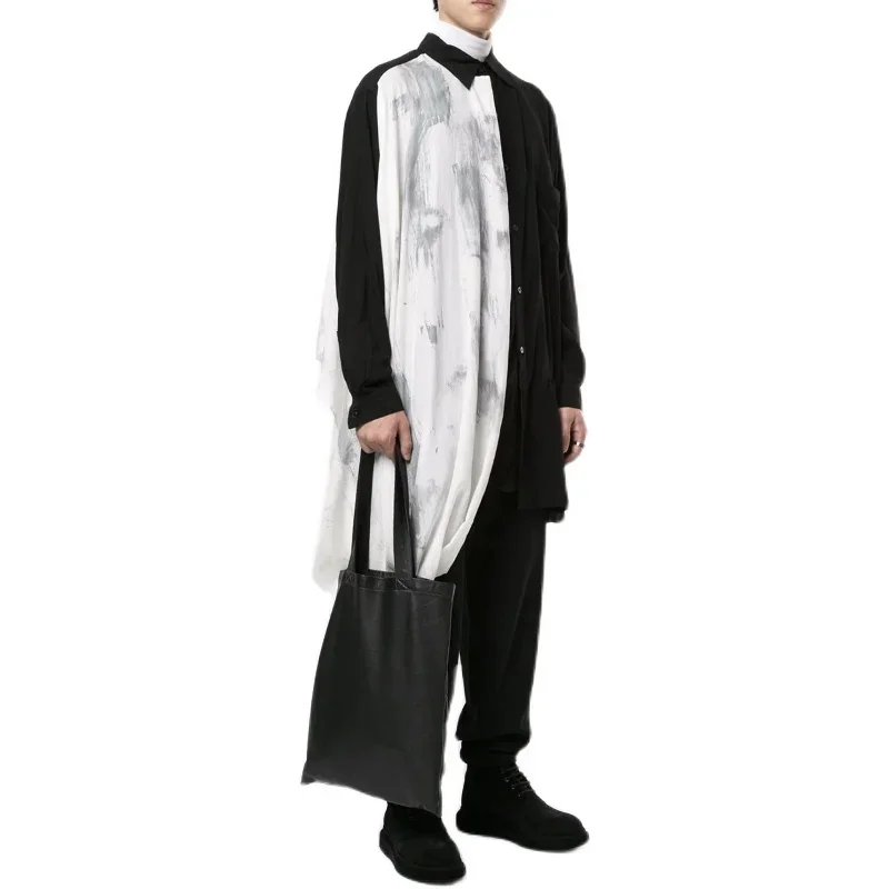

YOJI OOAK DRAPED SHIRT черно-белая двухцветная драпированная рубашка с запахом для мужчин и женщин японская длинная рубашка