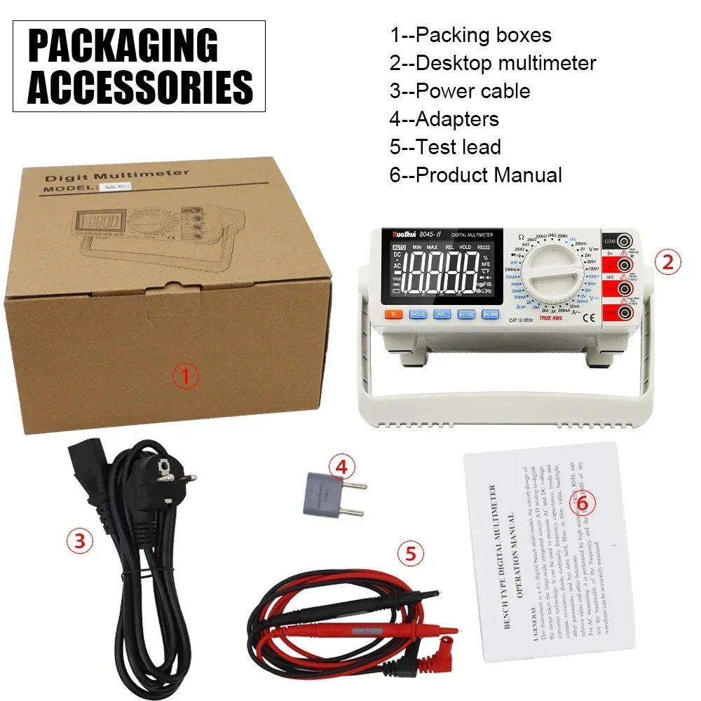 RuoShui 8045-II Multimetro 20000 conteggi True RMS AC/DC 1000V Desktop Multimetro 20MHz elettricista Transistor Tester di capacità