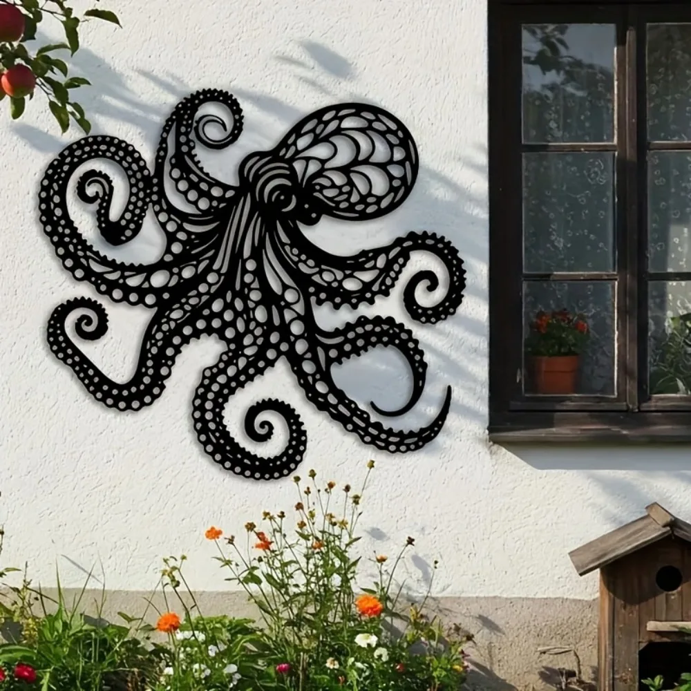 Large Metal Octopus Wall Art Sculpture - Victorian Gothic Laser-Cut Tentacle Decor for Bathroom, Nautical Halloween Gift