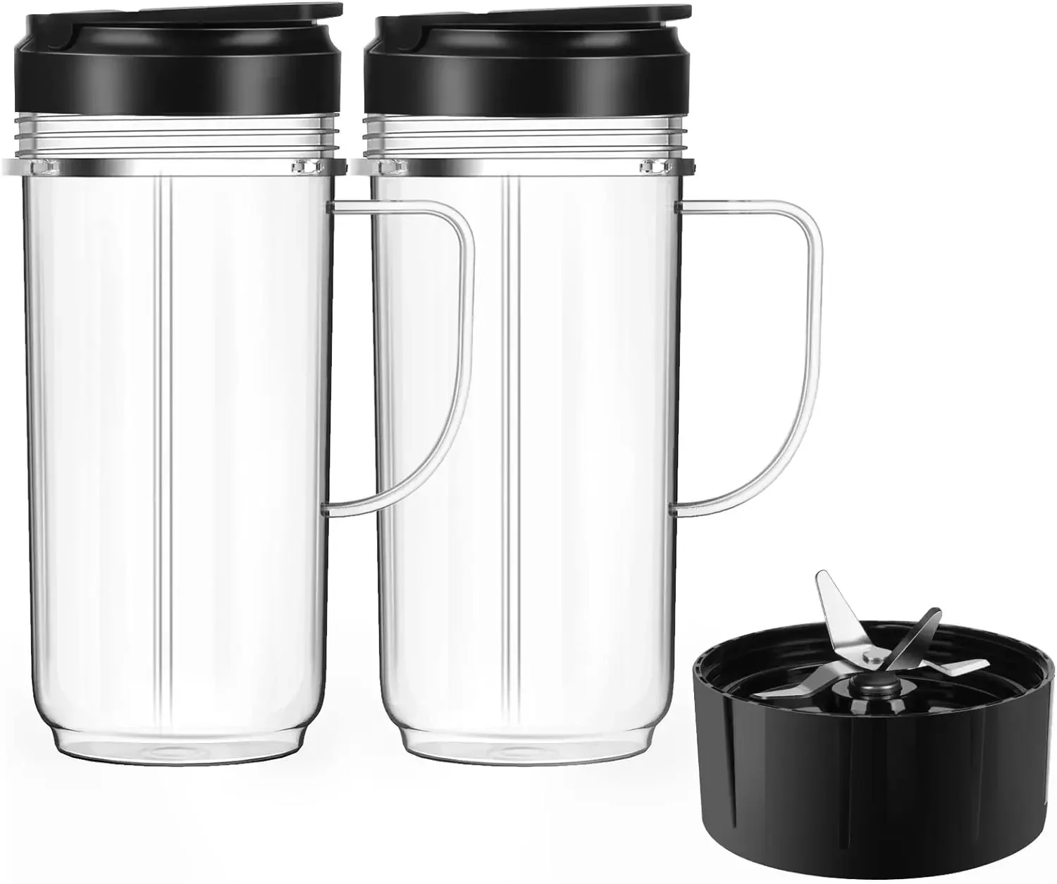 

2 Pack Tall 22oz Cups Mugs with Flip Top To-Go Lid and Cross Blade Replacement Compatible with Magic Bullet 250W MB1001 Blenders