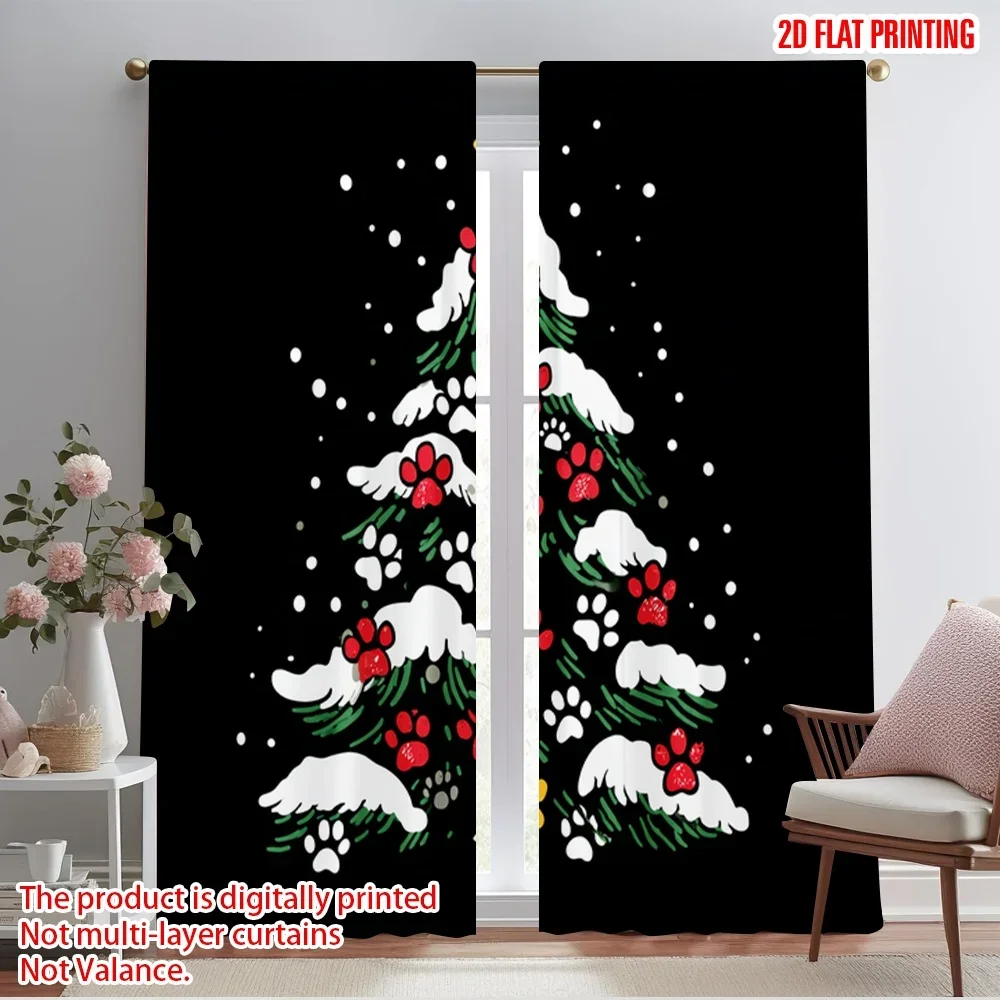 2pcs,2D plane printing Creative Curtains Tree Funny Versatile 100% Polyester (without rod) Home Decor Use for Kitchen, Bedroom &
