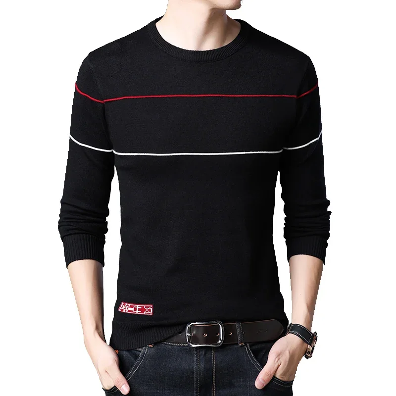 BROWON Brand 2024 Autumn Fashion Casual Men Pullovers Knitted Striped Male Sweater Men Dress Slim Sweaters Jersey Clothing