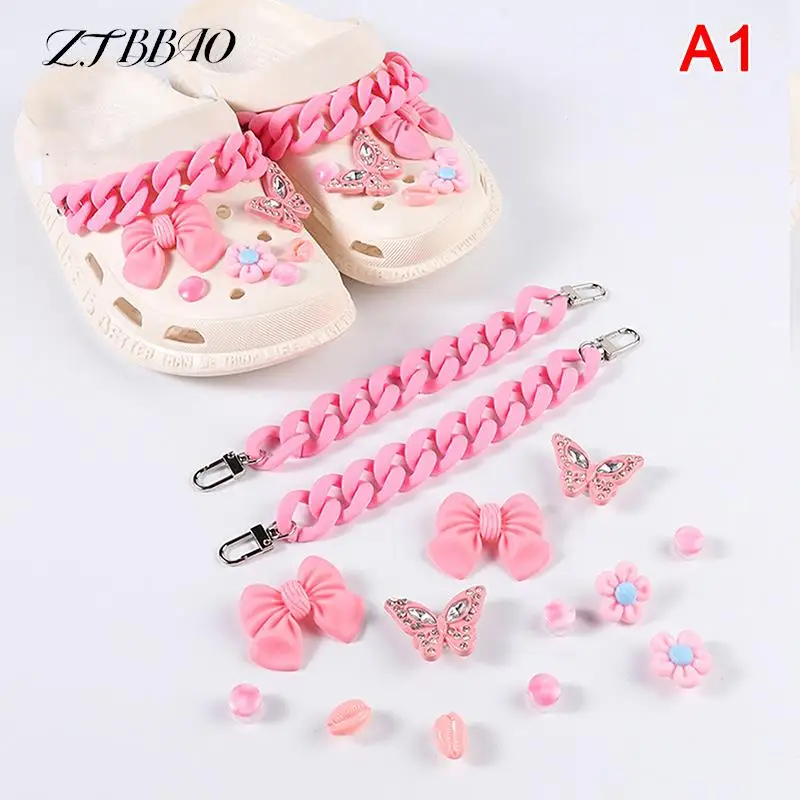 1 Set/1PCS  New Cute Bling Solid Rhinestone Shoes Fruit Flower Chains Cute Croc Charms Designer Diy Accessories