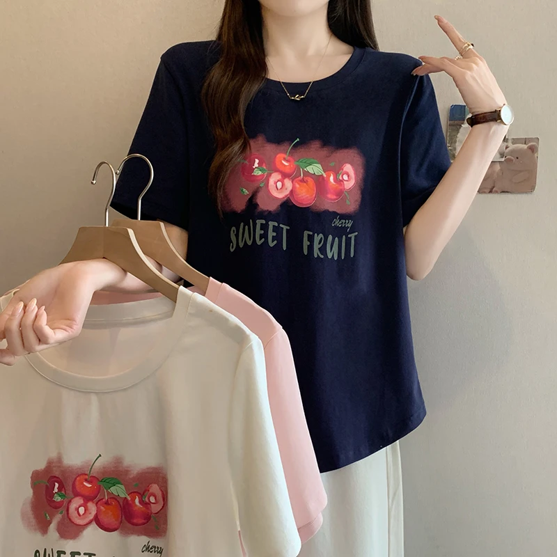 

Summer New Plus Size Women's Casual Printed Letter Arc Loose Short Sleeve T-Shirt