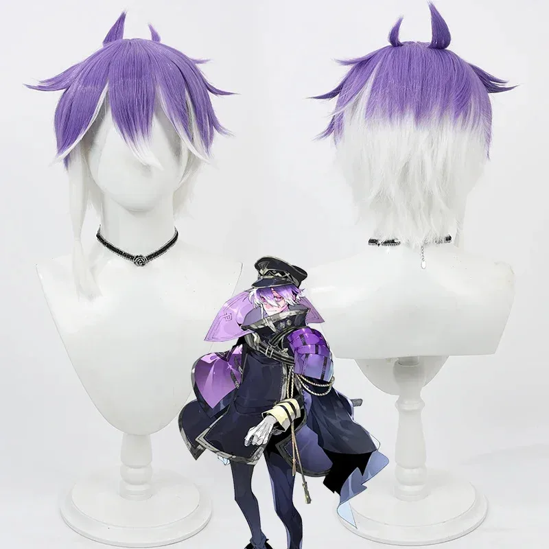 Touken Ranbu Minamoto Kiyomaro 코스프레 짧은 흰색 보라색 내열성 합성 머리 할로윈 파티 역할 놀이