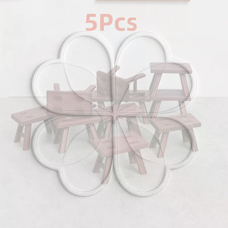 1:12 Scale Dollhouse Mini Bench 5Pcs Plastic Miniature Stool Furniture Set for Doll House Kitchen Bedroom Decoration Gifts