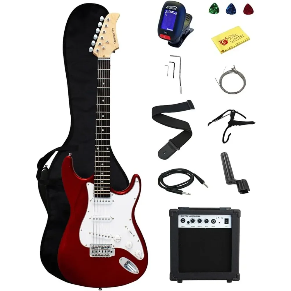 Pro Full Size Electric Guitar With Amp, Case And Accessories Pack Beginner Starter Package Metallic Red Freight free