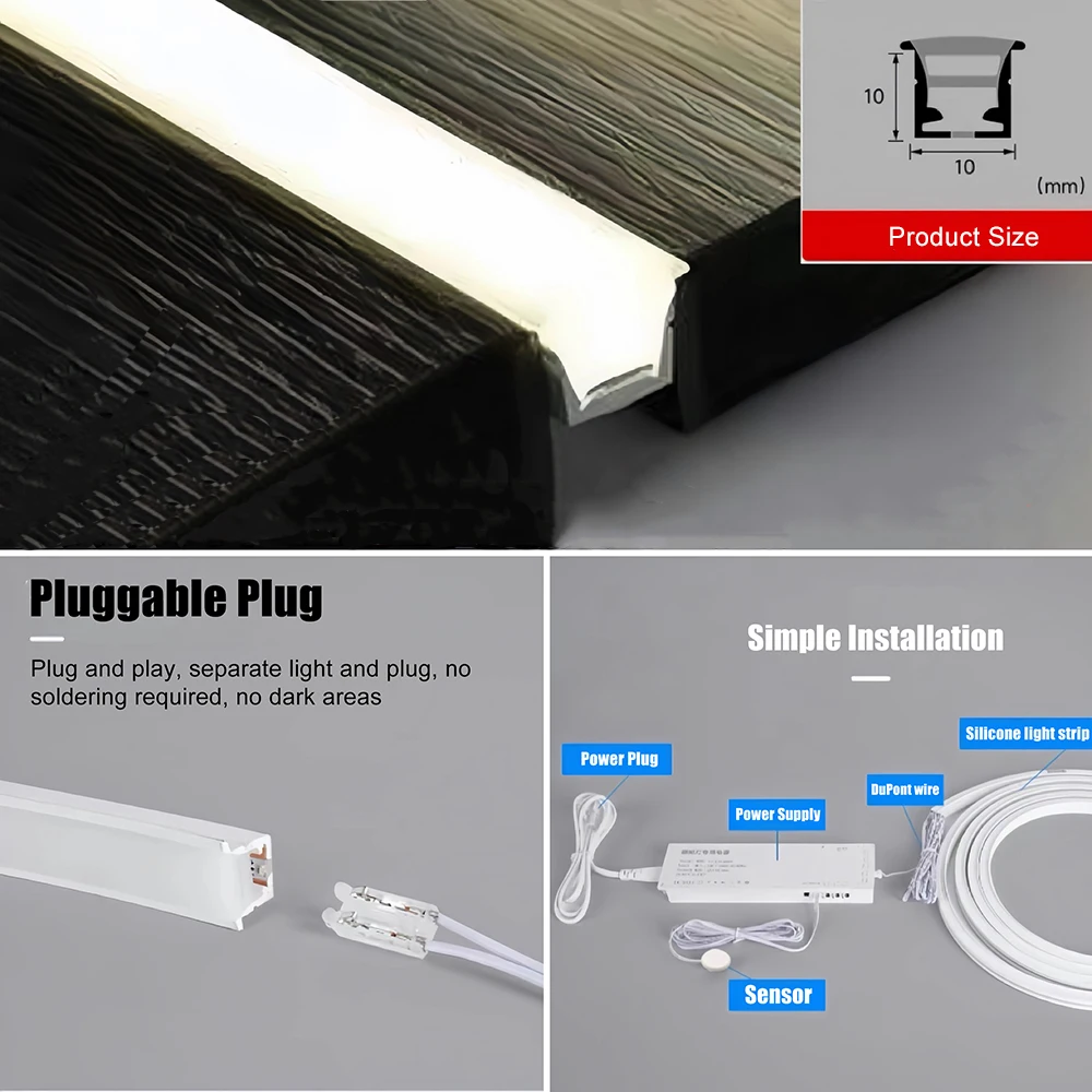 Led Silicone Neon Light Strip Bookcase Wardrobe Closet Lamp Tape Dimmable Touch Sensor Flexible Neon Lamp Indoor Linear Lighting