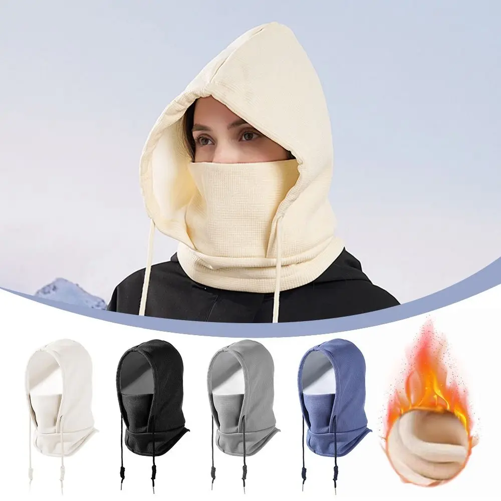 

Casual Plush Beanies Cap Neck Warmer Thickened Ear Protection Hat Keep Warm Windproof Waffle Hat Scarf Set Outdoor