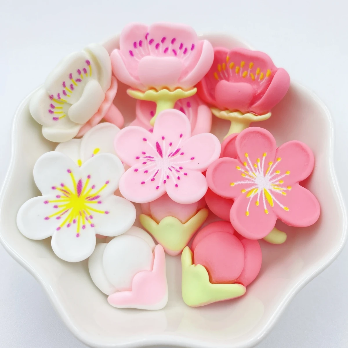 12PCS Blooming Peach Blossom Flat Back Resin Figurines DIY Scrapbook Bow Accessories Home Crafts