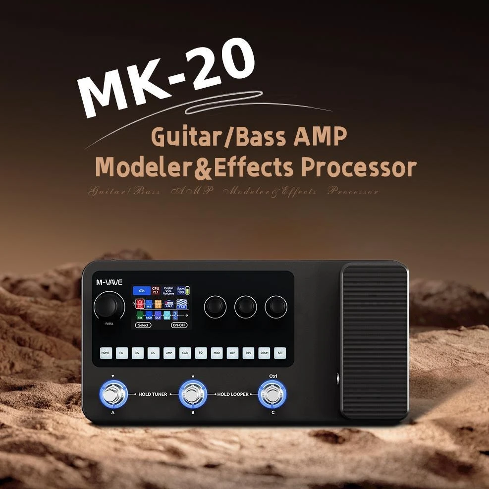 M‑VAVE MK‑20 Multi‑Effects Processor, Portable Guitar Effect Pedal With Color Screen, Built‑in Looper, Drum Machine, IR Cabinet Simulation, Expression Pedal for Electric Guitar