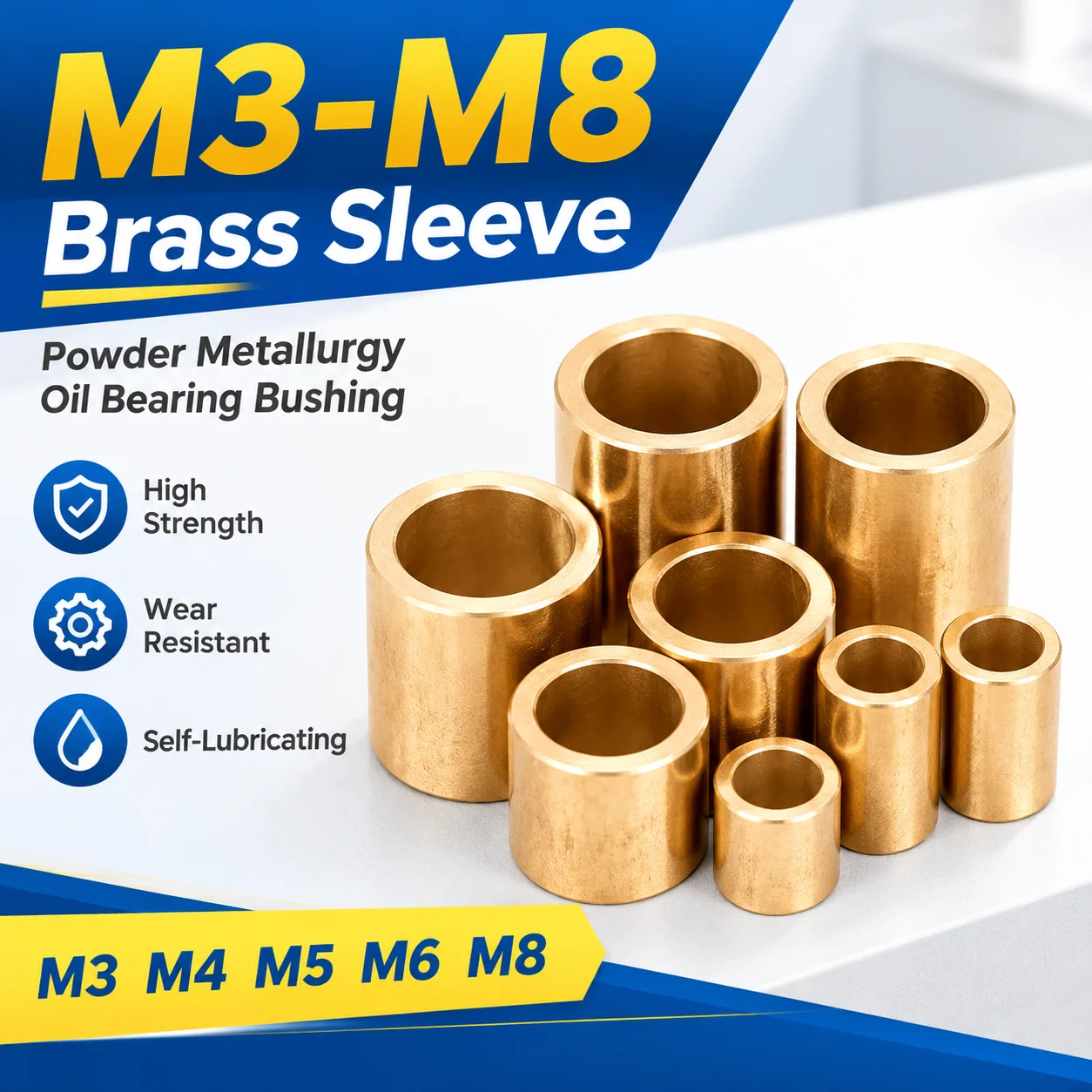 2-10pcs M3 M4 M5 M6 M8 Brass Bushing Powder Metallurgy Oil Bearing Copper Sleeve Wear-resistant Guide Washer Shaft Gasket