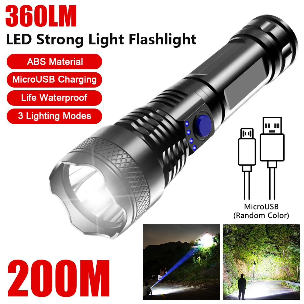 3W High Power Led Flashlights Camping Torch 3 Lighting Modes ABS Zoomable Light Waterproof Material USB charging LED for camping