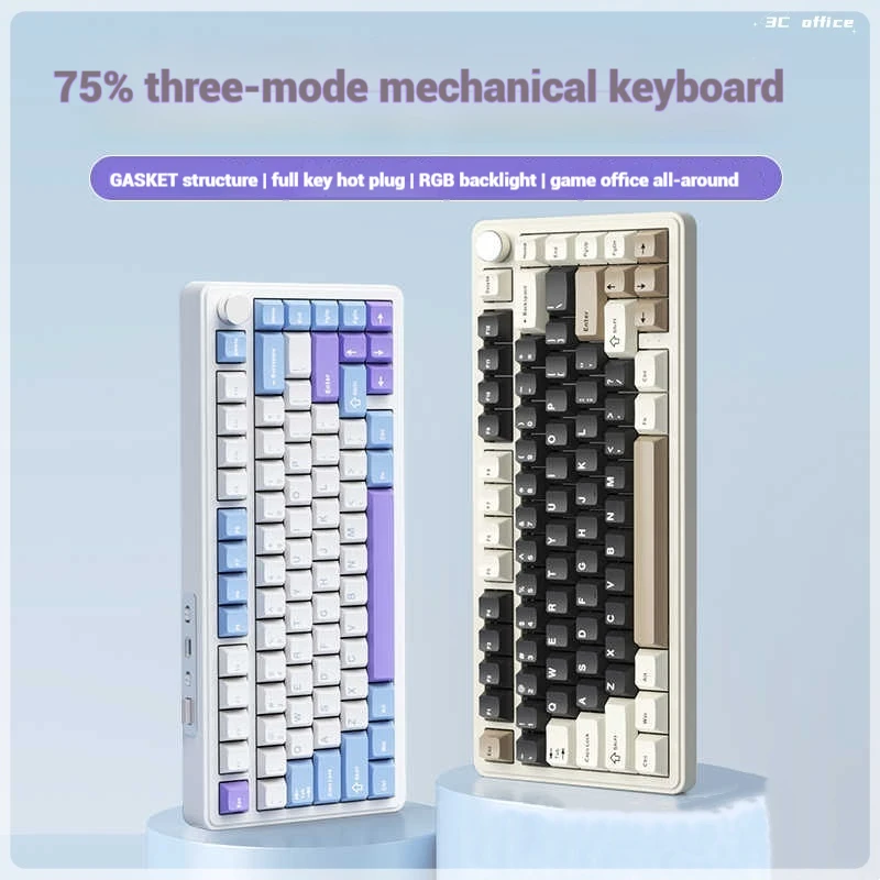 

Technology M75 3-Mode 81-Key Mechanical Keyboard Customized Hot-Swappable Rgb Ergonomic Gasket Structure Gaming Keyboard